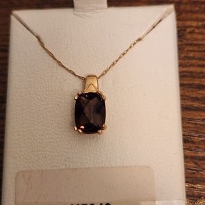 NEW 10K SOLID YG GENUINE RECTANGULAR-SHAPE SMOKY TOPAZ NECKLACE